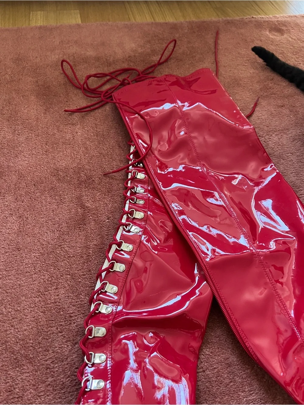 Pleaser Red Patent Thigh-High Platform Stiletto Boots